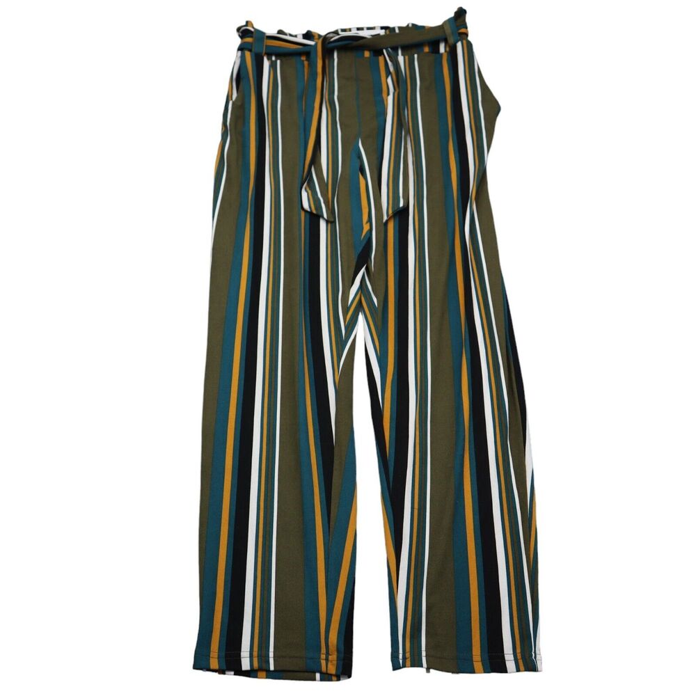 Full Circle Pants Womens XL Multicolor Straight High Rise Striped Elastic Waist